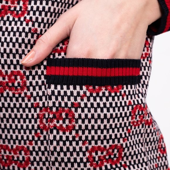 Gucci Ivory, Blue, and Red Wool Cardigan with GG Pattern NEW WITH TAGS - Picture 5 of 9